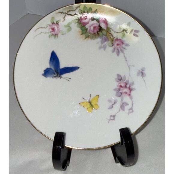 NIPPON Other - Vintage Nippon Hand Painted Butterfly & Floral Plate 6 3/8" Gold‎ Trim Japan